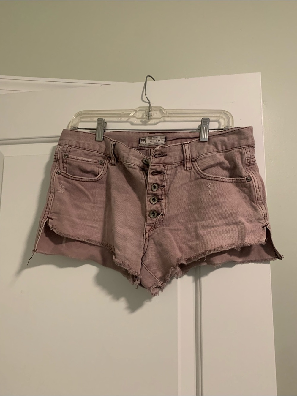 Free People Light Purple Button-Fly Denim Shorts